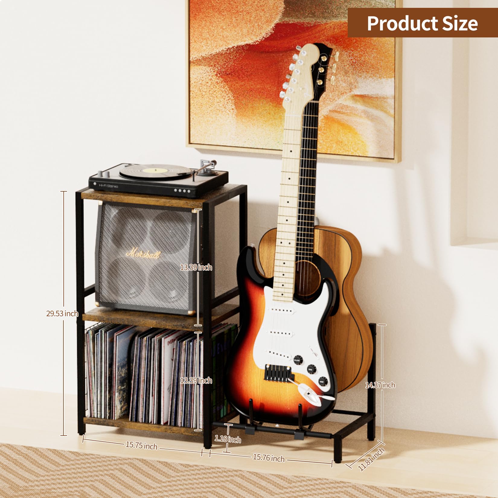 YAKANJ turntable stand keeps the record player nearby and organized