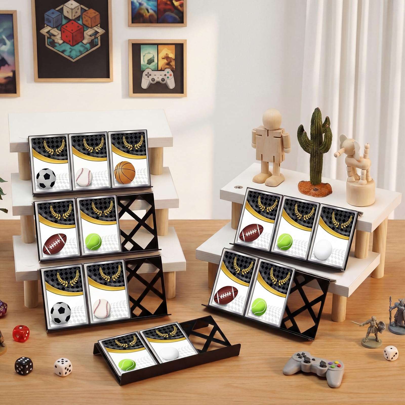 Yalikop angled trading card display riser optimizes visibility for vendors