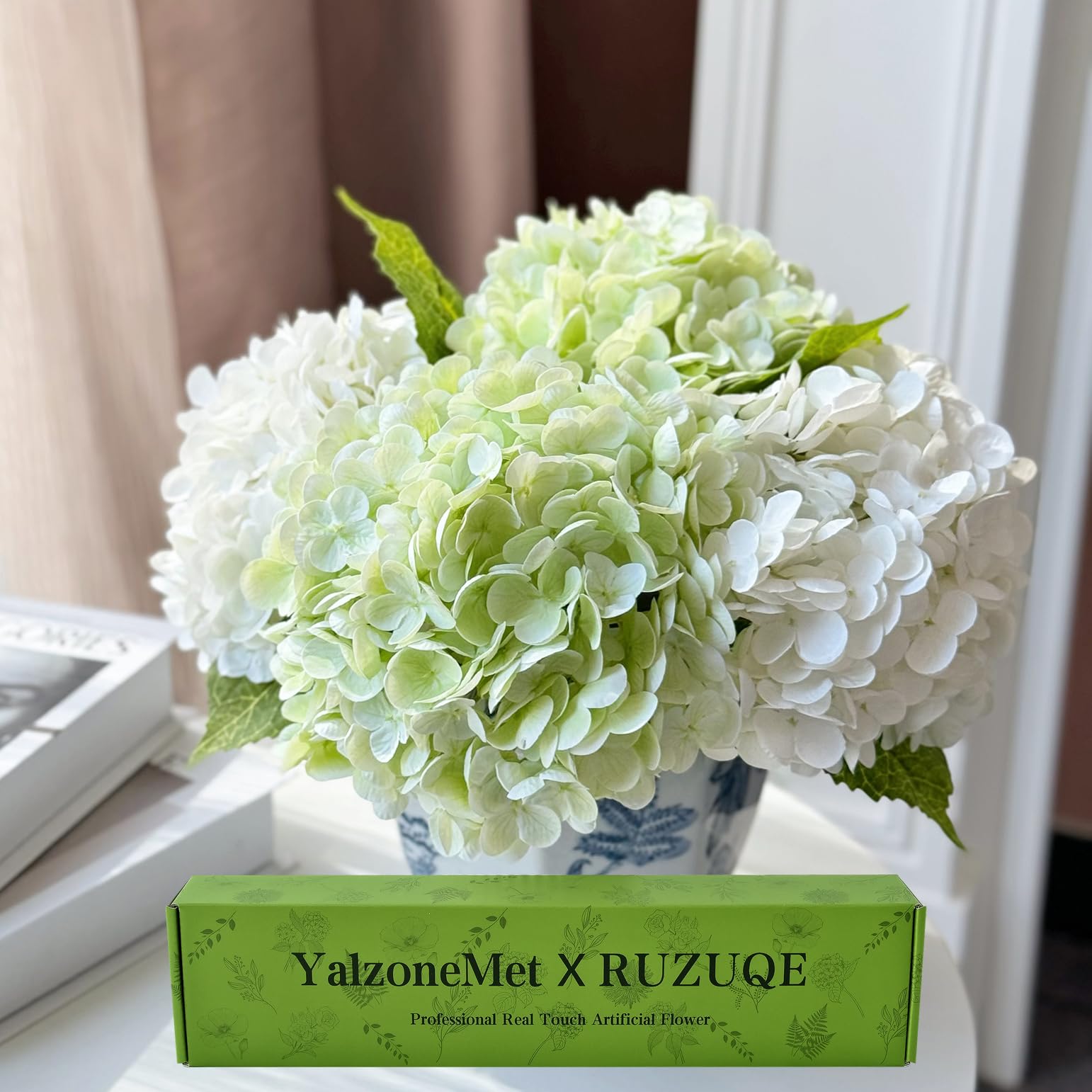 YalzoneMet artificial hydrangea flowers in white for timeless home decor.
