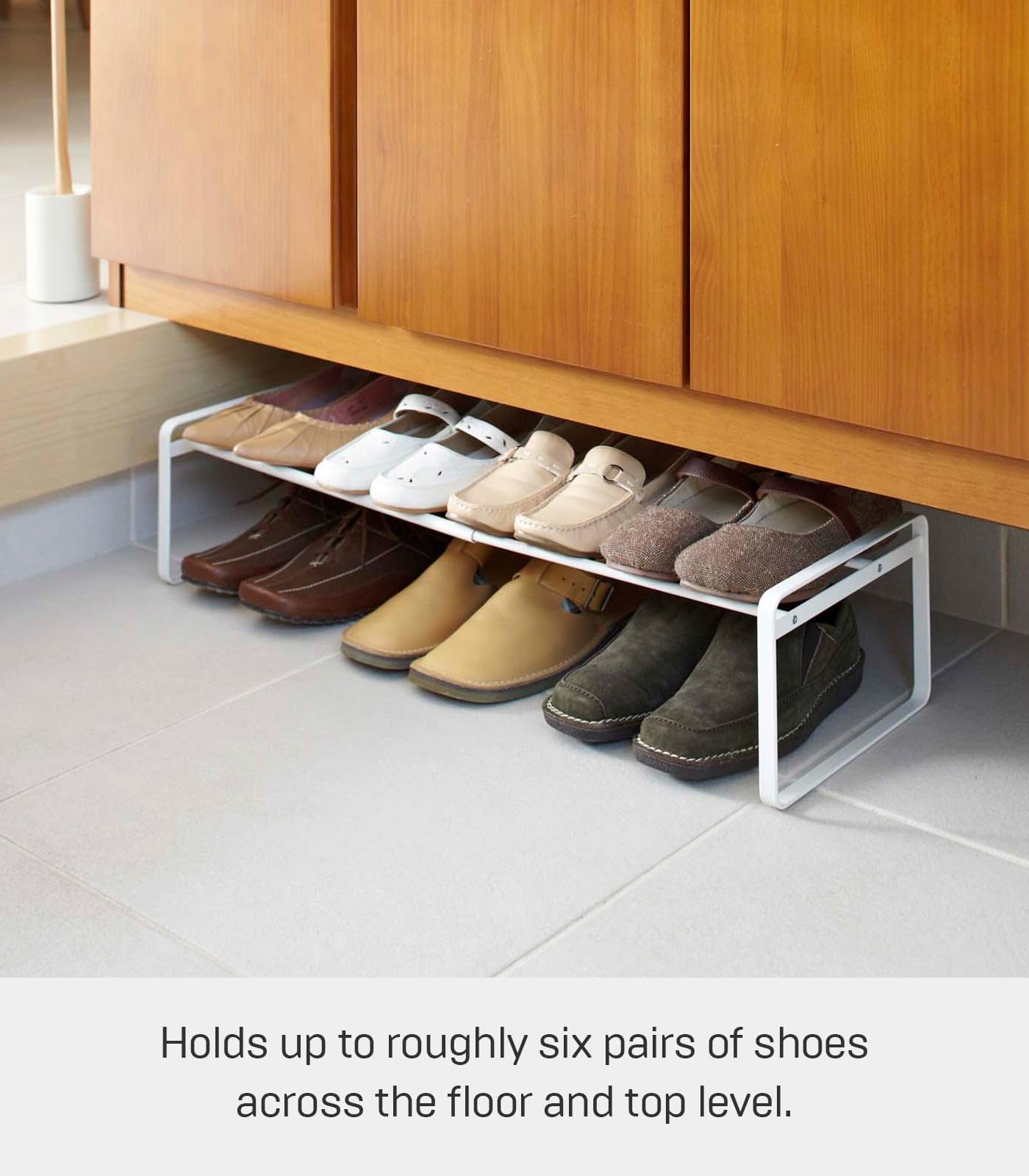 Yamazaki Home Frame stacked two units for extra storage capacity.