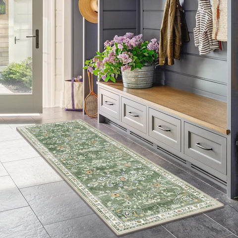Yamaziot bedroom and hallway rug in green for versatile appeal