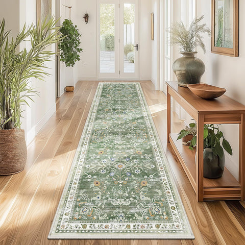 Yamaziot washable runner rug with floral pattern for stylish indoor hallways.