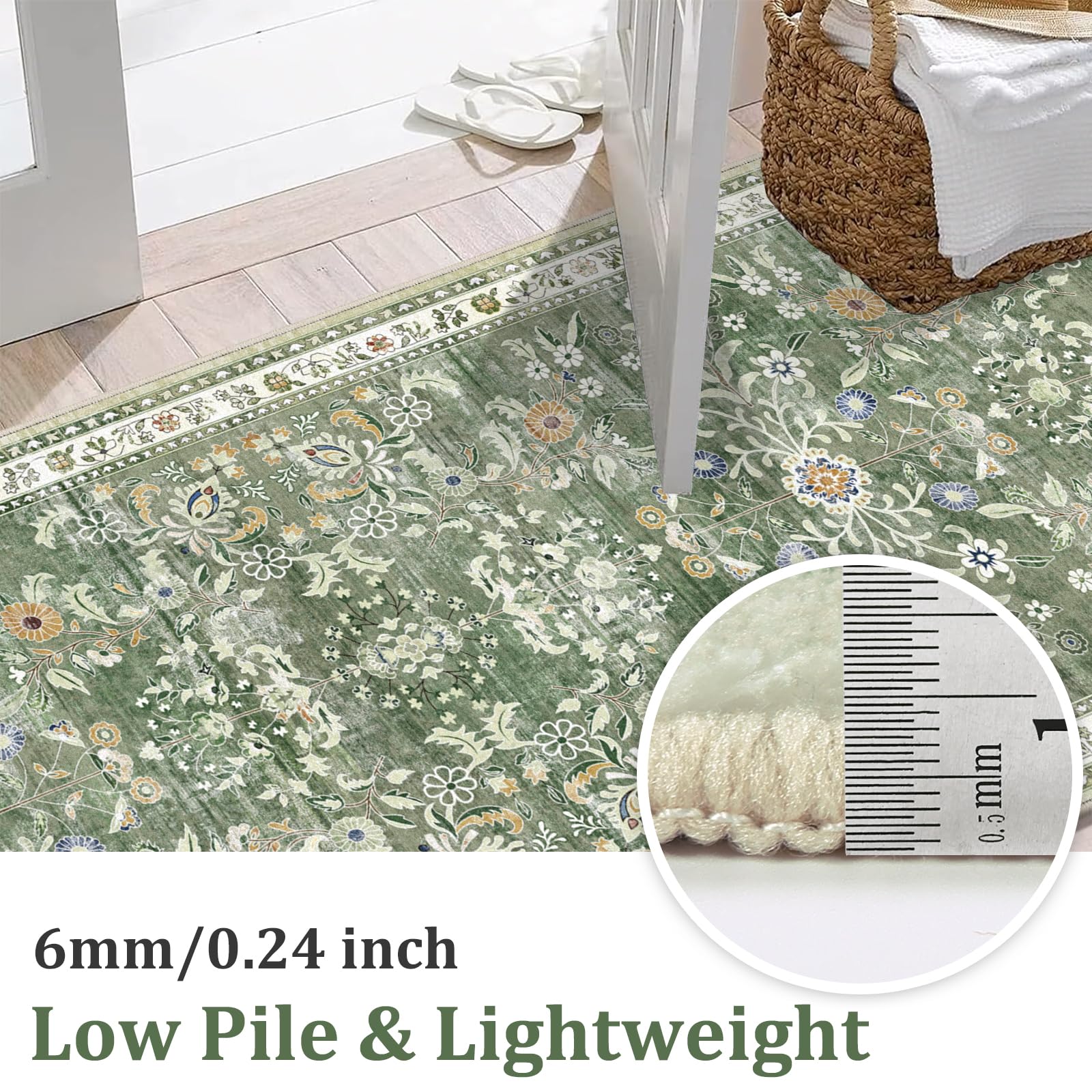 Yamaziot floral green boho pattern adds vintage charm to hallways.