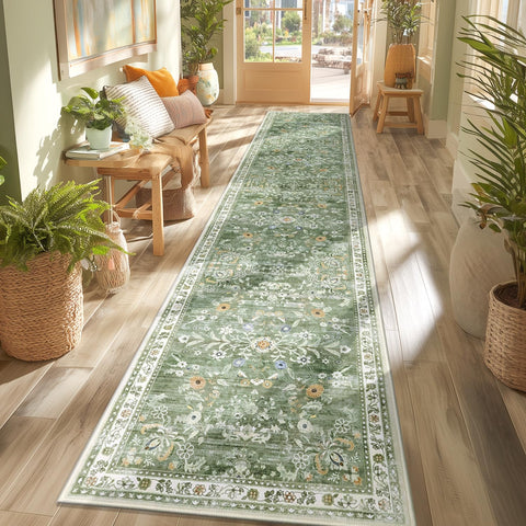 Yamaziot floral-pattern washable runner rug for cozy hallways