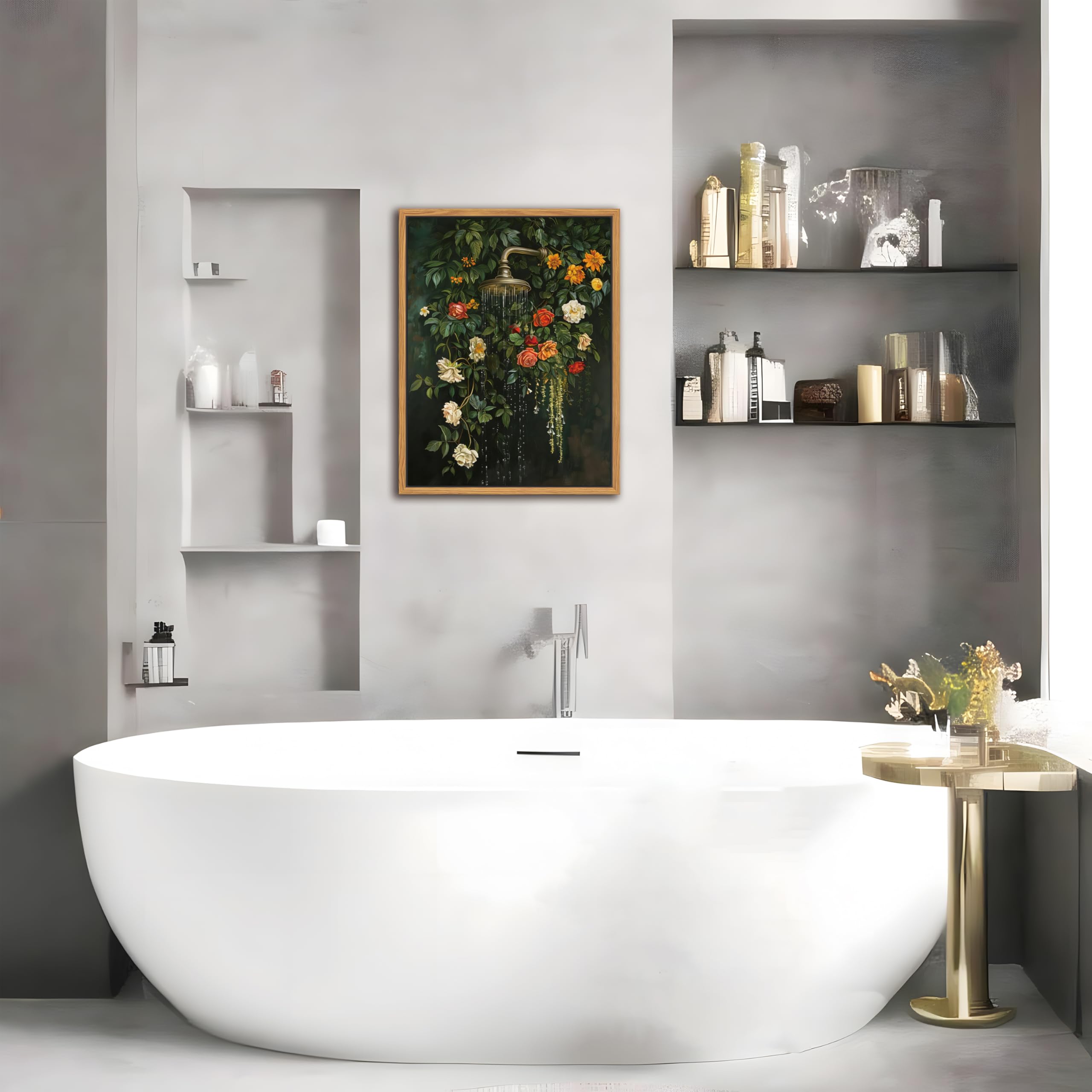 Yaneiro art uses a deep-green backdrop and vintage florals for romantic interiors.