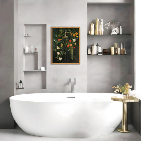 Yaneiro art uses a deep-green backdrop and vintage florals for romantic interiors.