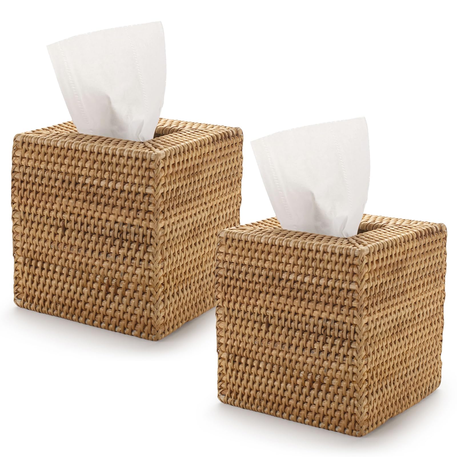 YANGQIHOME rattan tissue box cover front view adds warm natural texture