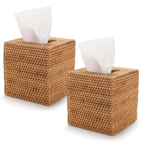 YANGQIHOME rattan tissue box cover front view adds warm natural texture