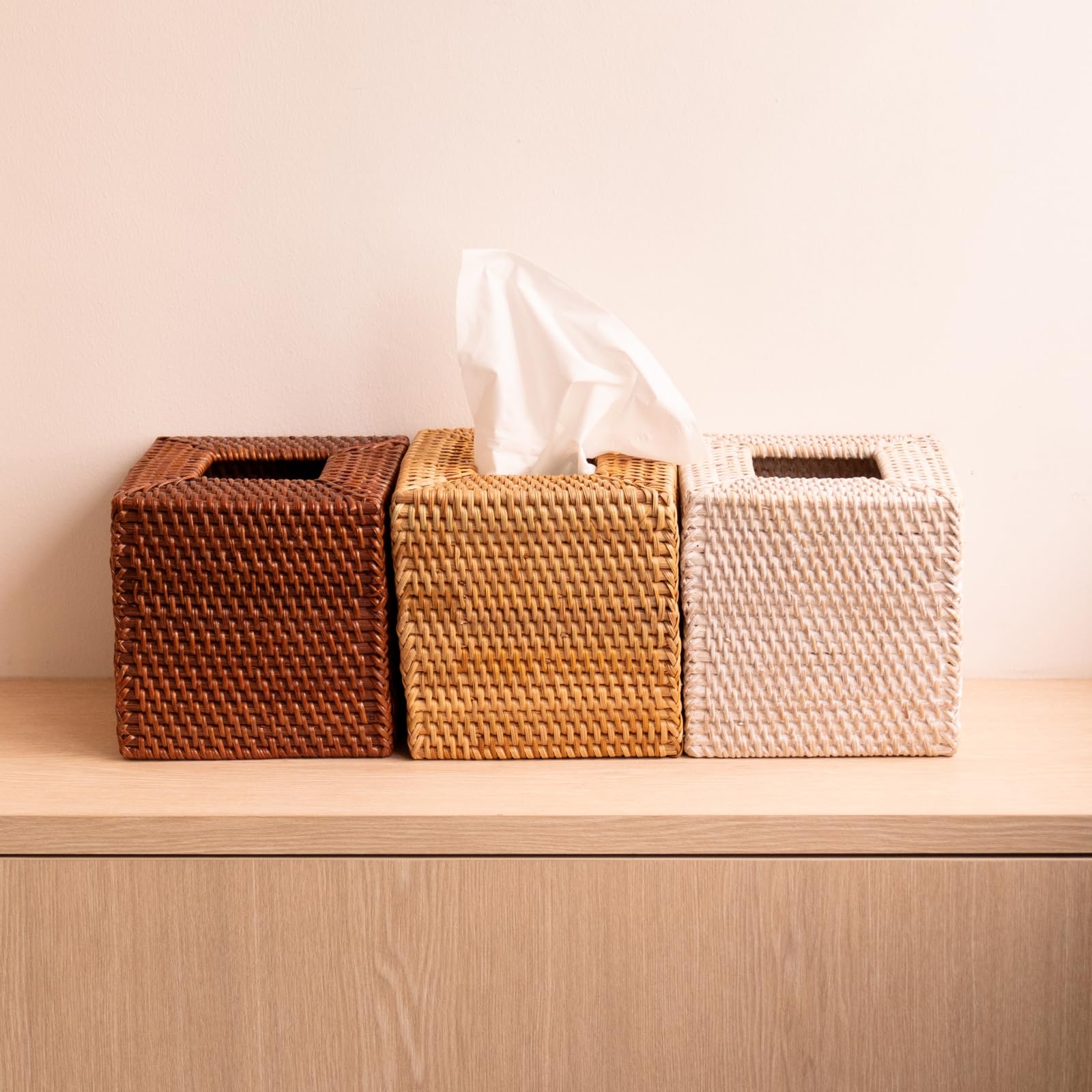 YANGQIHOME rattan tissue box cover open bottom design for quick replacements