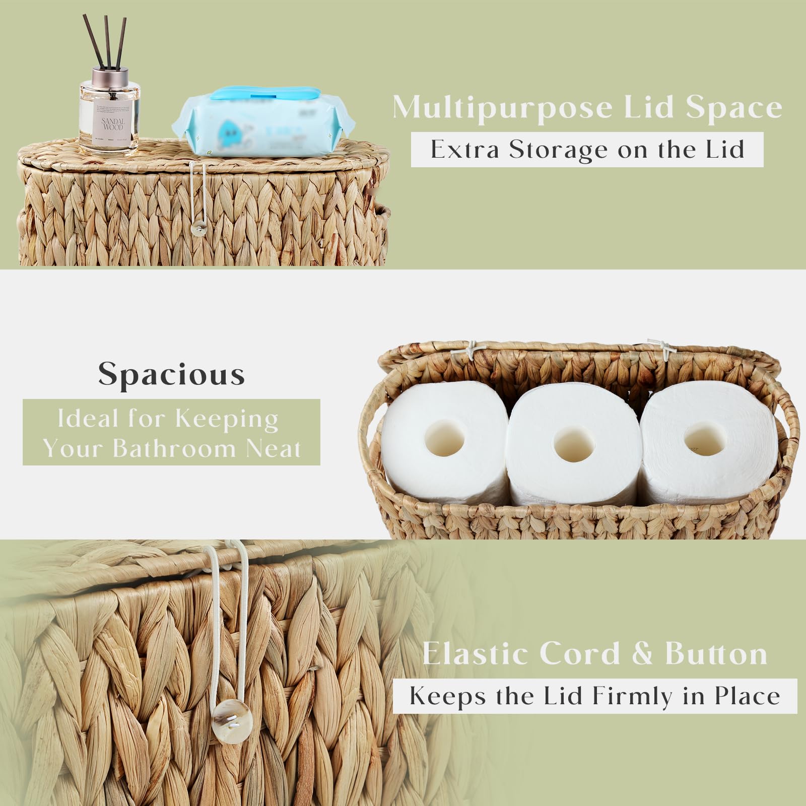 YANGQIHOME water hyacinth weave basket showcases natural material and warm bathroom charm.