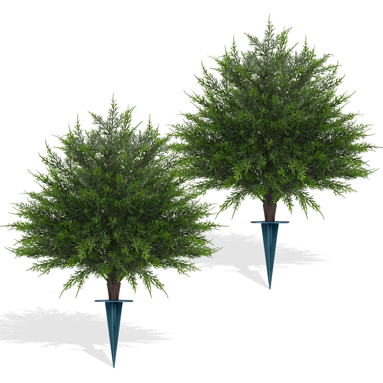 Yangrass 23-inch artificial cedar topiary ball with spike for stable outdoor decor.