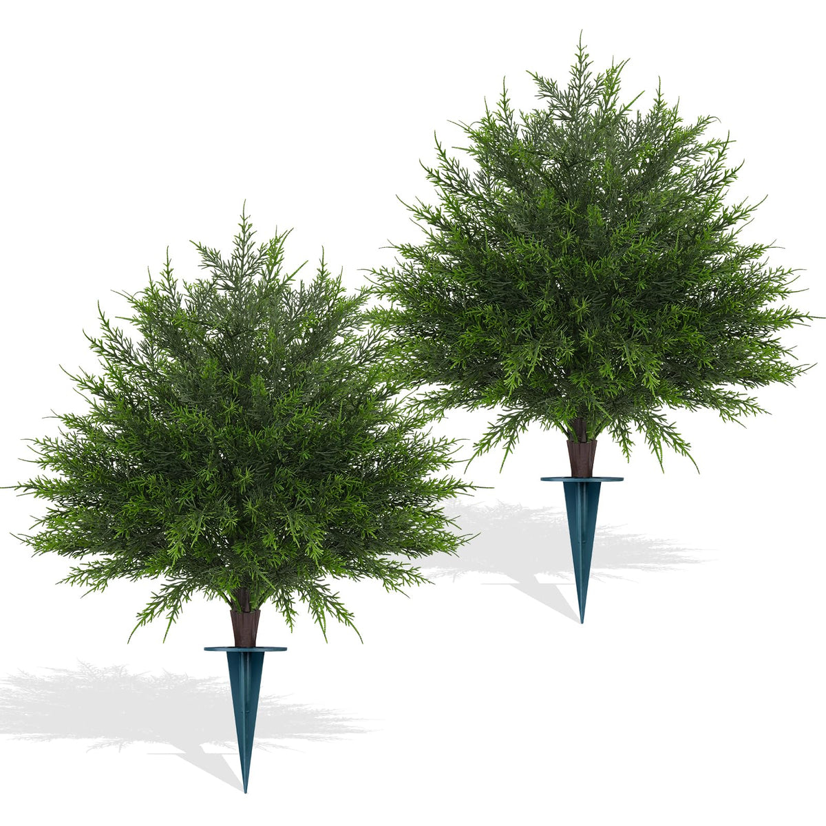 Yangrass 23-inch artificial cedar topiary ball with spike for stable outdoor decor.