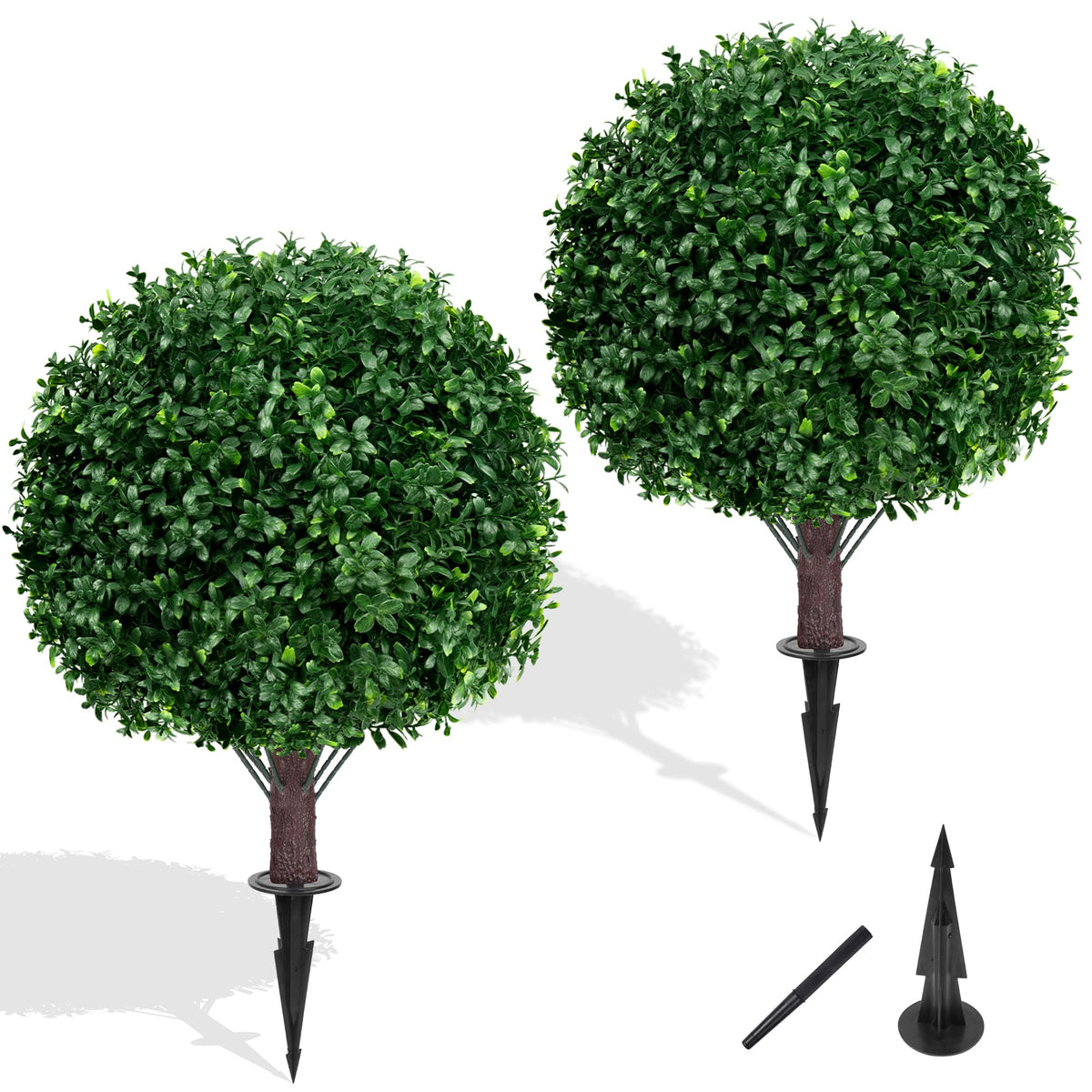 Yangrass topiary ball set 2 assembly with spikes for stable placement.
