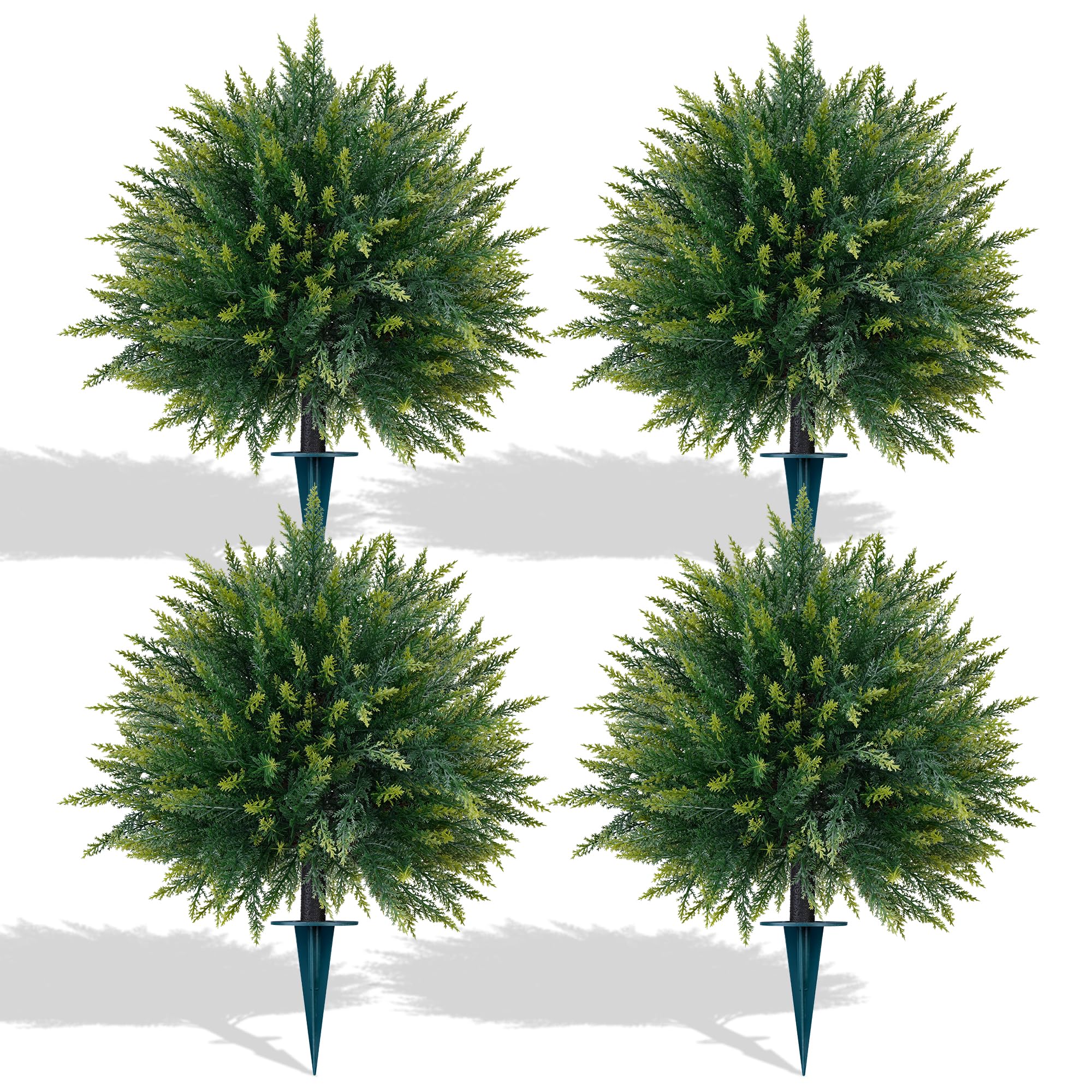 Yangrass artificial cedar topiary ball 23in on ground spike for weather-safe outdoor decor