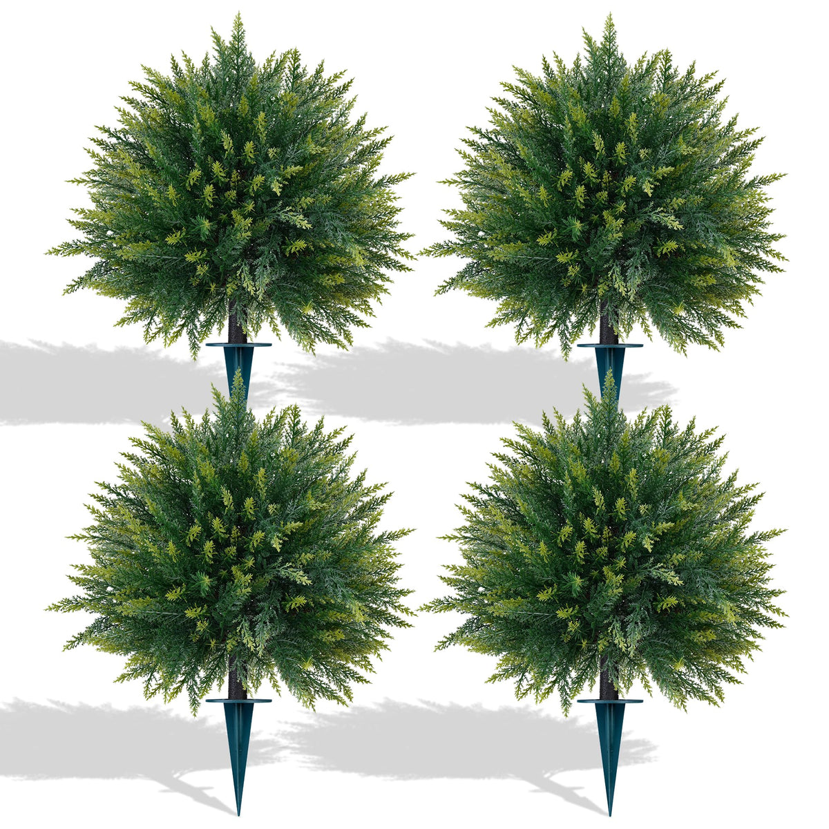 Yangrass artificial cedar topiary ball 23in on ground spike for weather-safe outdoor decor