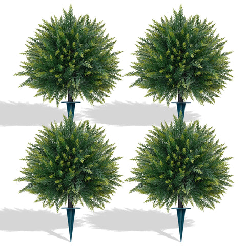 Yangrass artificial cedar topiary ball 23in on ground spike for weather-safe outdoor decor
