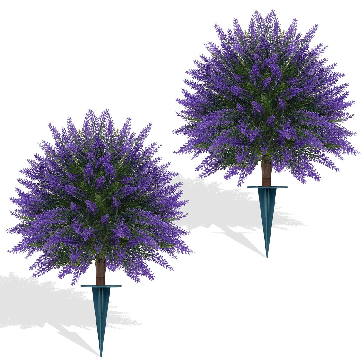 Yangrass lavender topiary with ground spike for porch display.