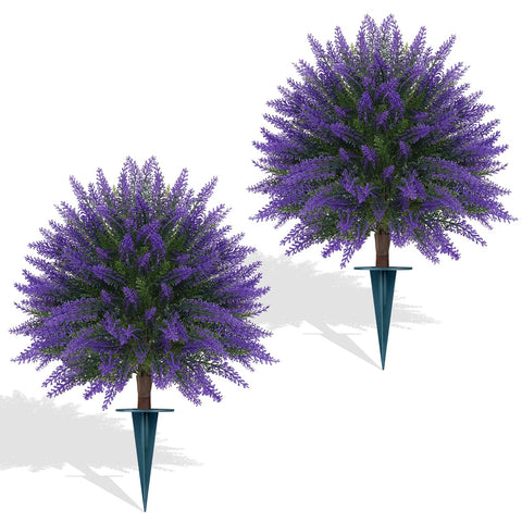 Yangrass lavender topiary with ground spike for porch display.
