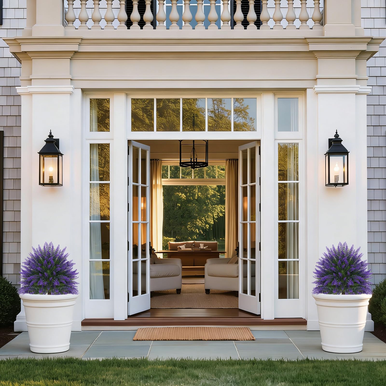 Yangrass lavender topiary pair enhances indoor décor with maintenance-free appeal.