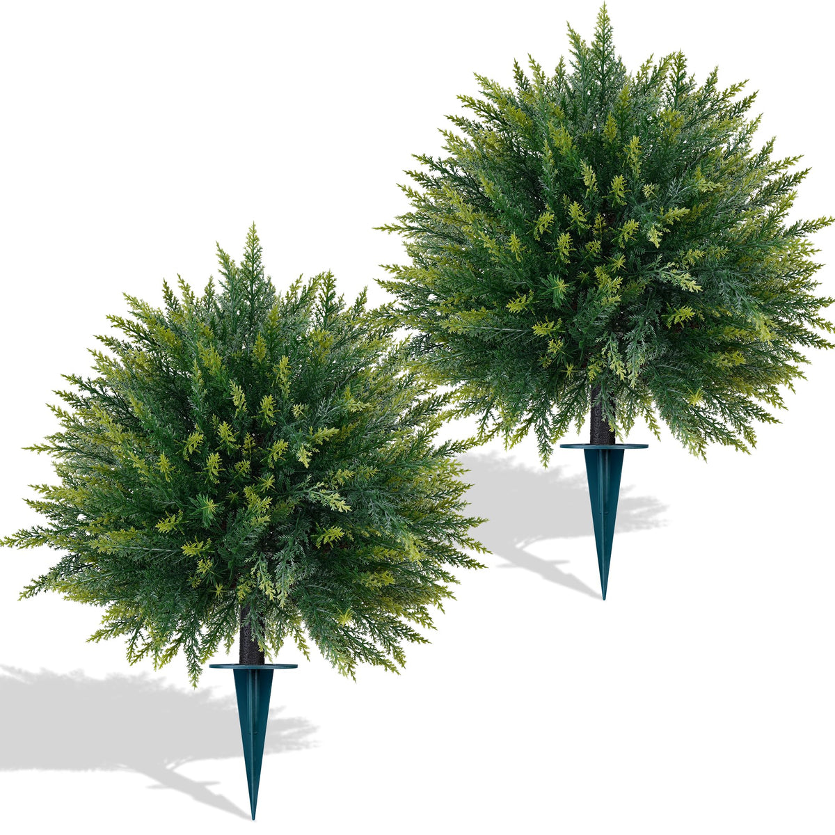 Yangrass cedar topiary ball 23-inch with ground spike for durable outdoor decor.