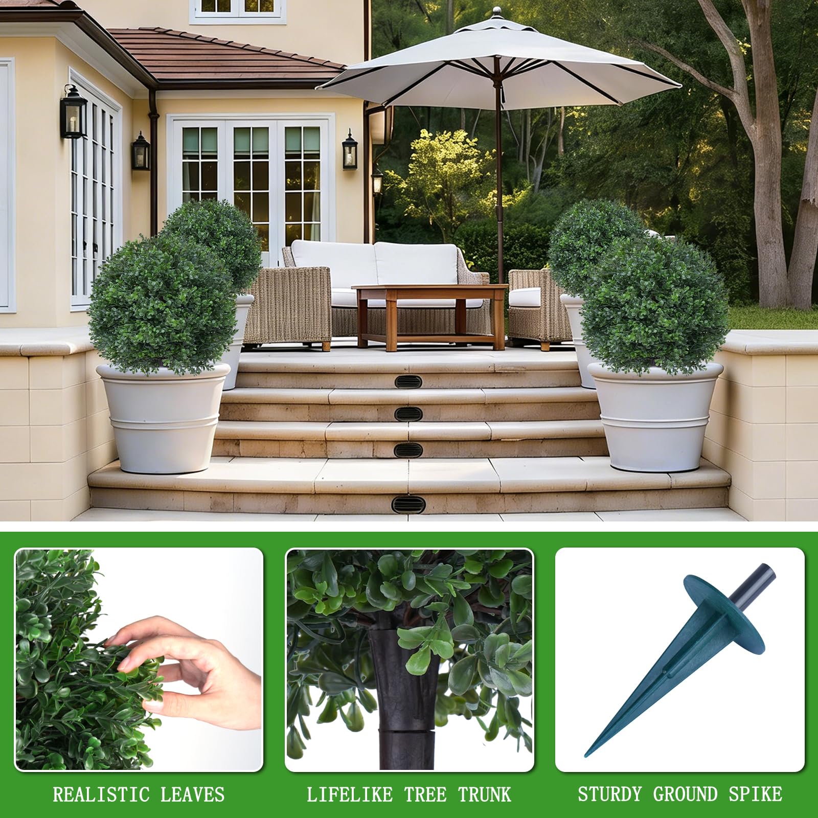 Yangrass front porch decor topiary enhances curb appeal with evergreen look.