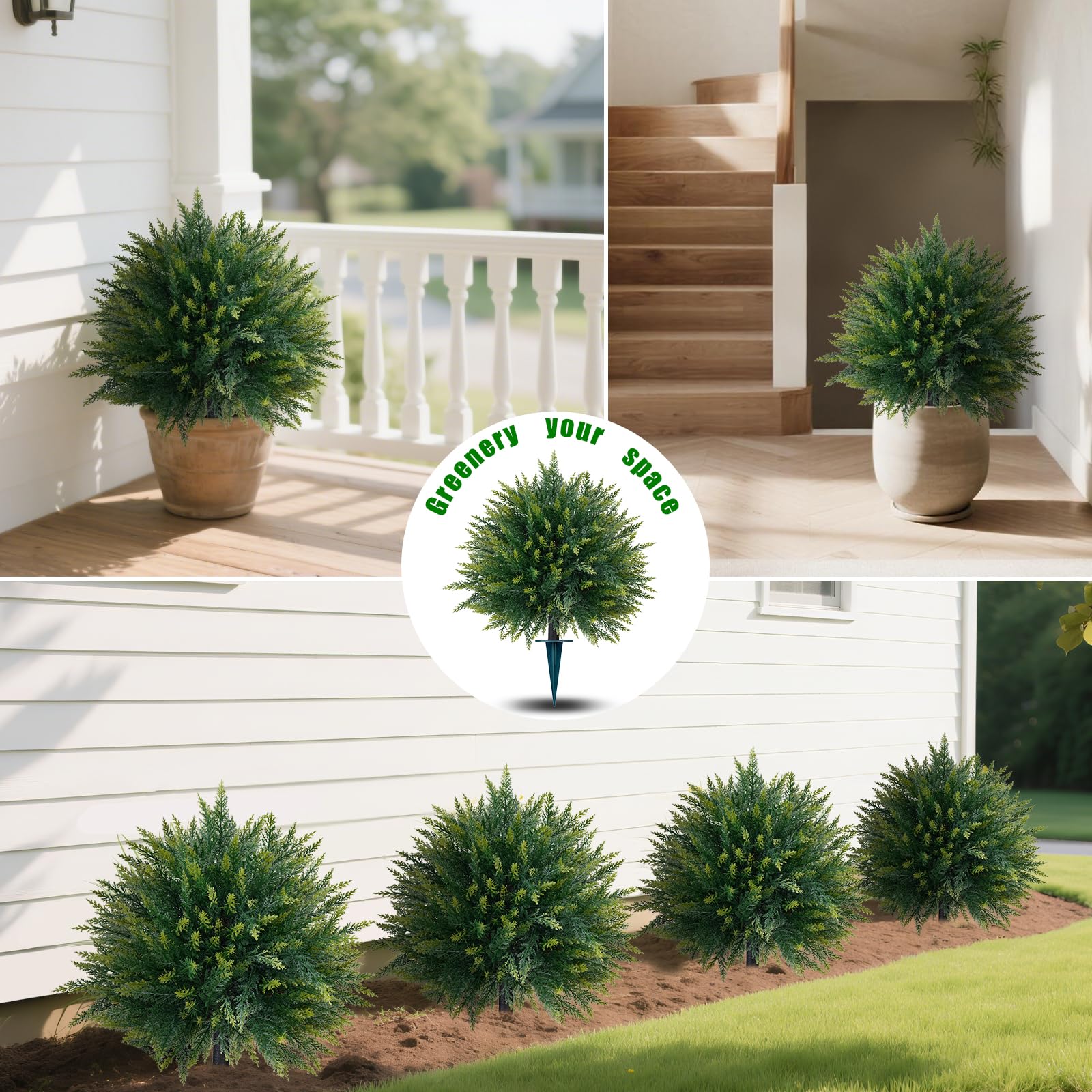 Yangrass cedar topiary with reinforced base stays stable in wind.