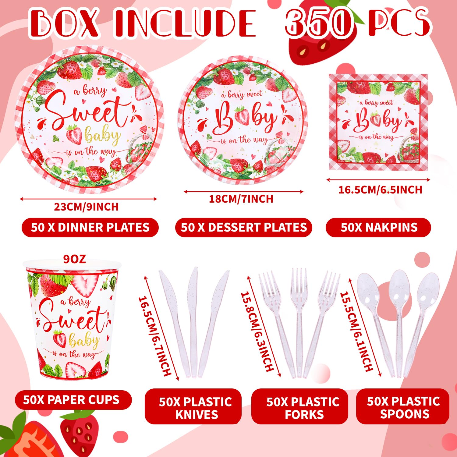 Yaniio Berry Sweet Baby dessert plates with strawberry motif for coordinated treats.