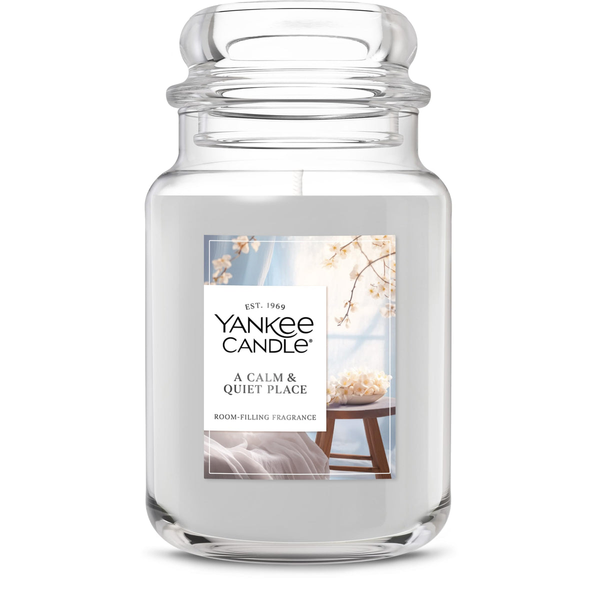 Yankee Candle A Calm Quiet Place jar closeup showing wax blend for clean burn