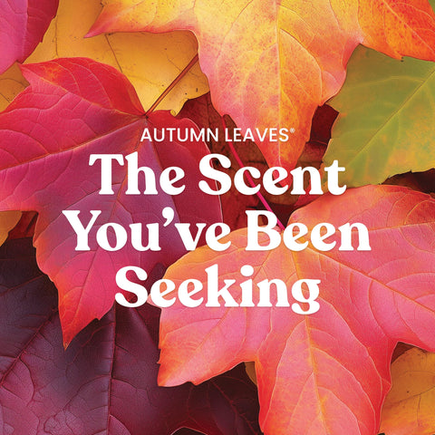 Yankee Candle Autumn Leaves jar label shows scent notes and size