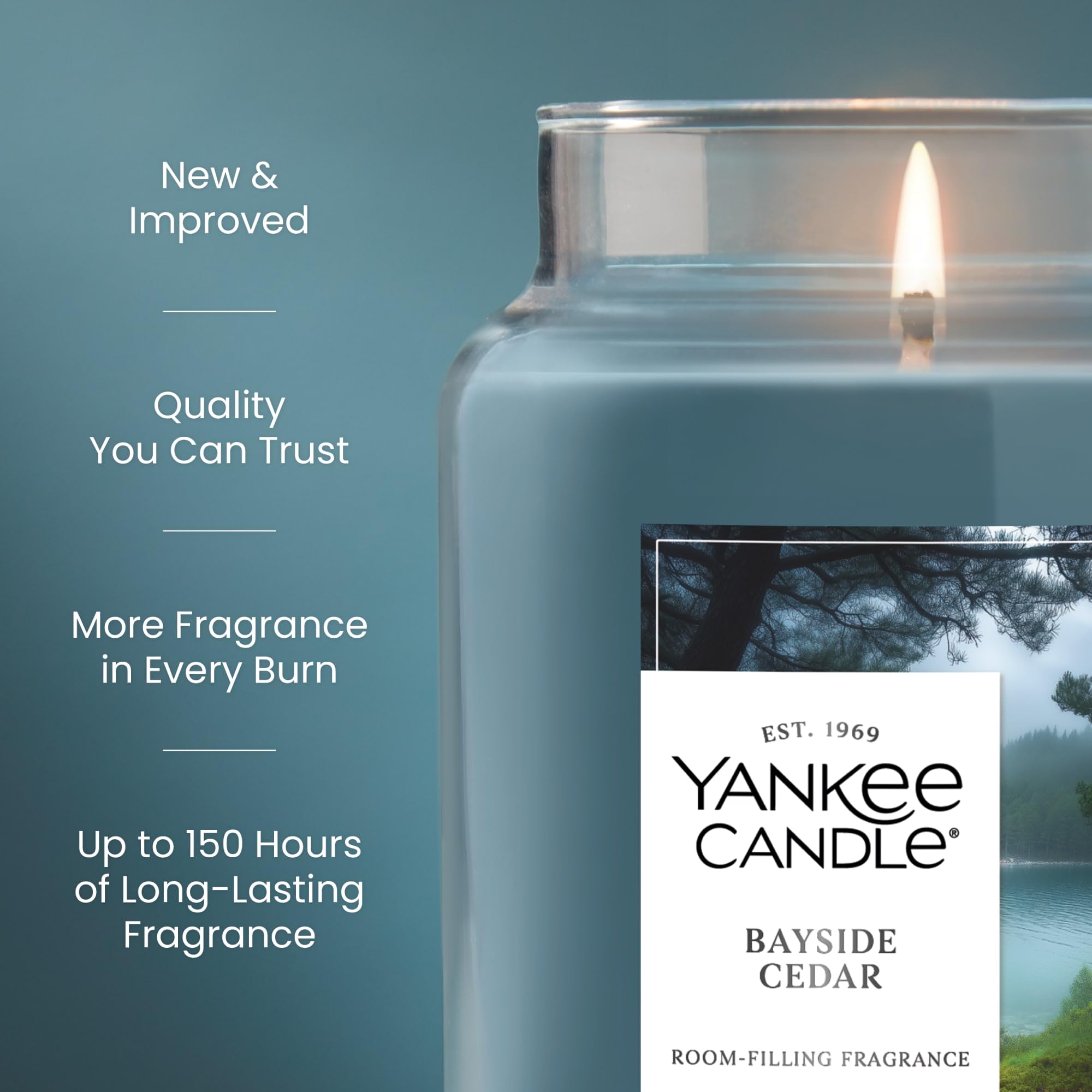 Yankee Candle Bayside Cedar fragrance cloud indicating room-filling scent