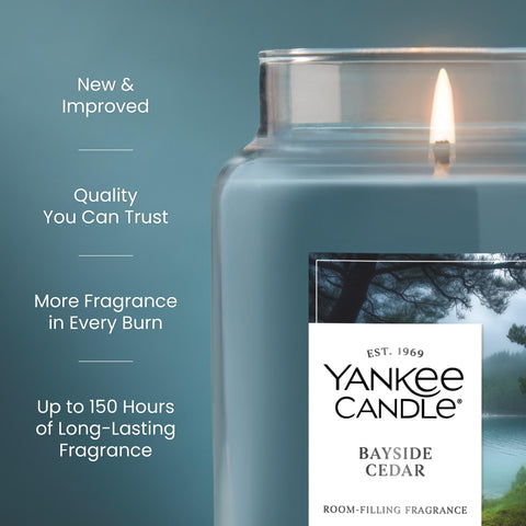 Yankee Candle Bayside Cedar fragrance cloud indicating room-filling scent