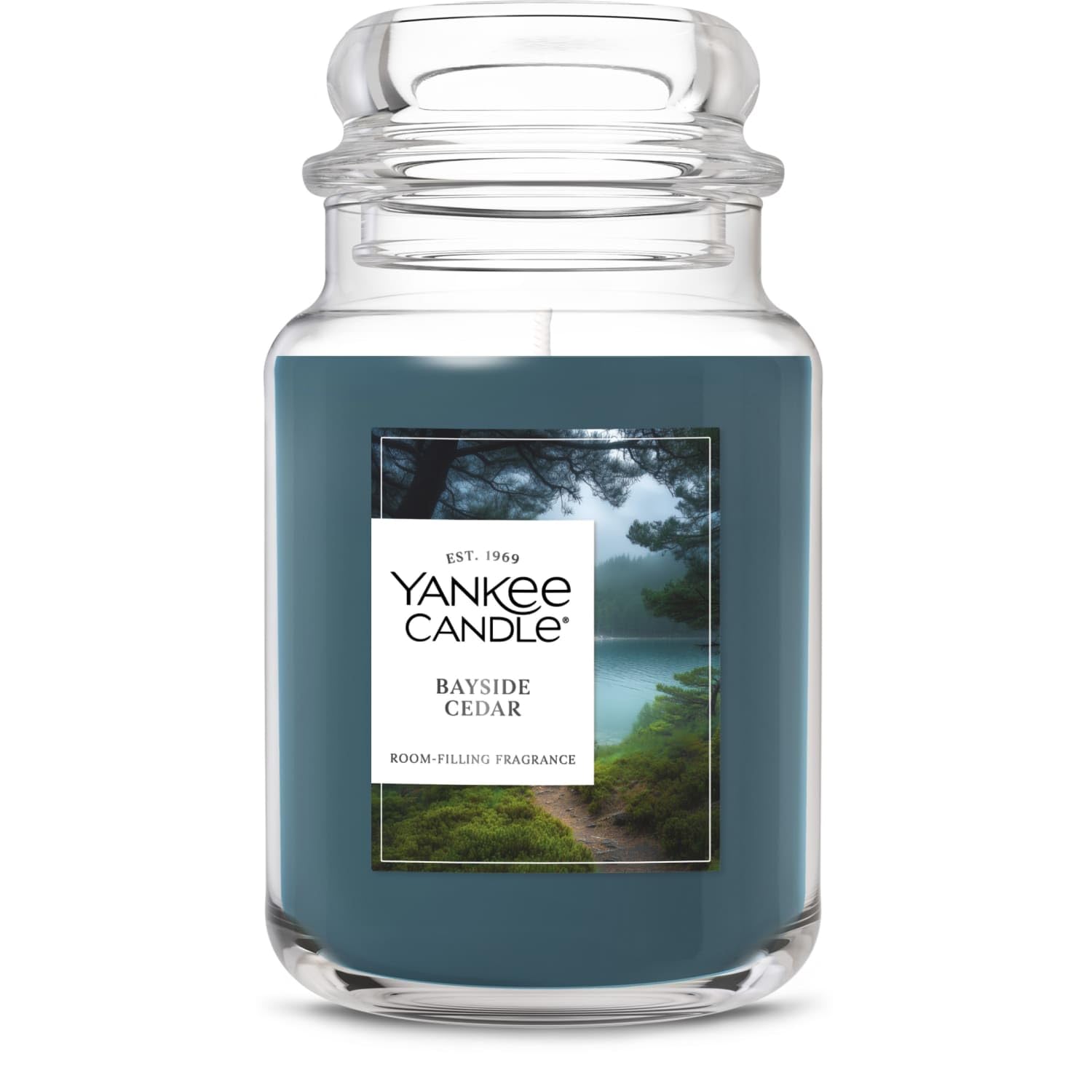 Yankee Candle Bayside Cedar jar closeup highlighting premium wax blend for steady fragrance