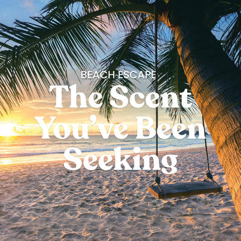 Close-up of Beach Escape fragrance notes highlighting palm and jasmine elements.