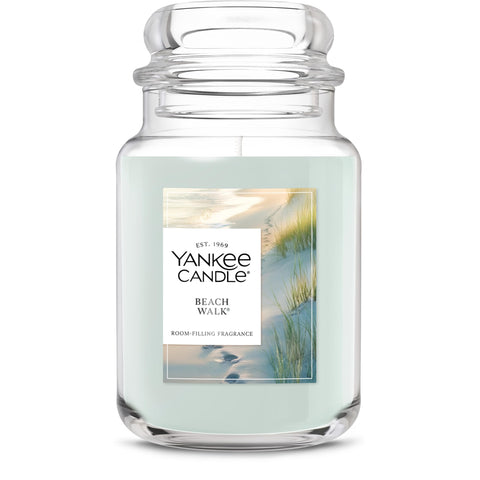 Yankee Candle Beach Walk jar front view with long-lasting fragrance and clean burn.