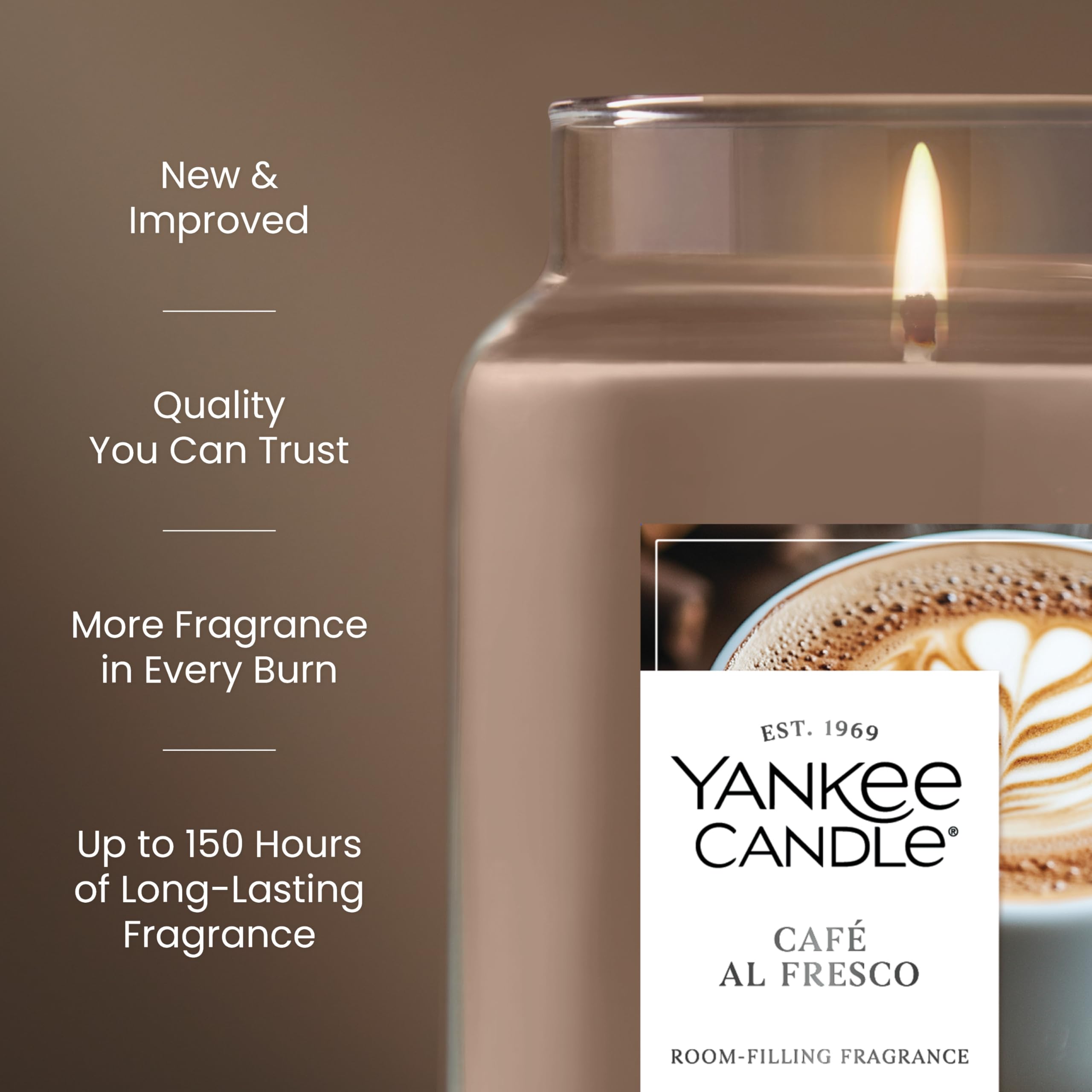 Yankee Candle Café Al Fresco label showcasing USA-made quality
