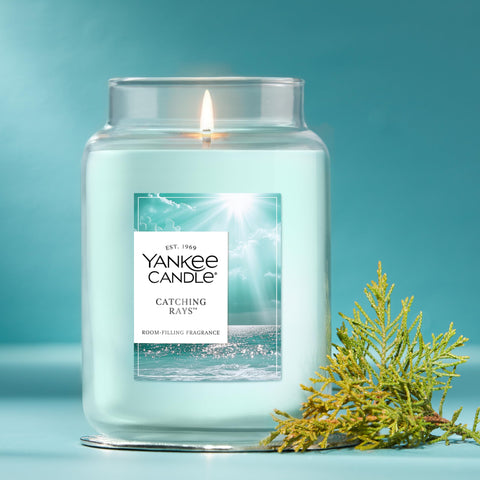 Closeup of plant wax blend in Catching Rays candle for cleaner burn potential.