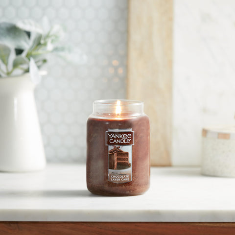 Yankee Candle Chocolate Layer Cake with removable label for a personalized look