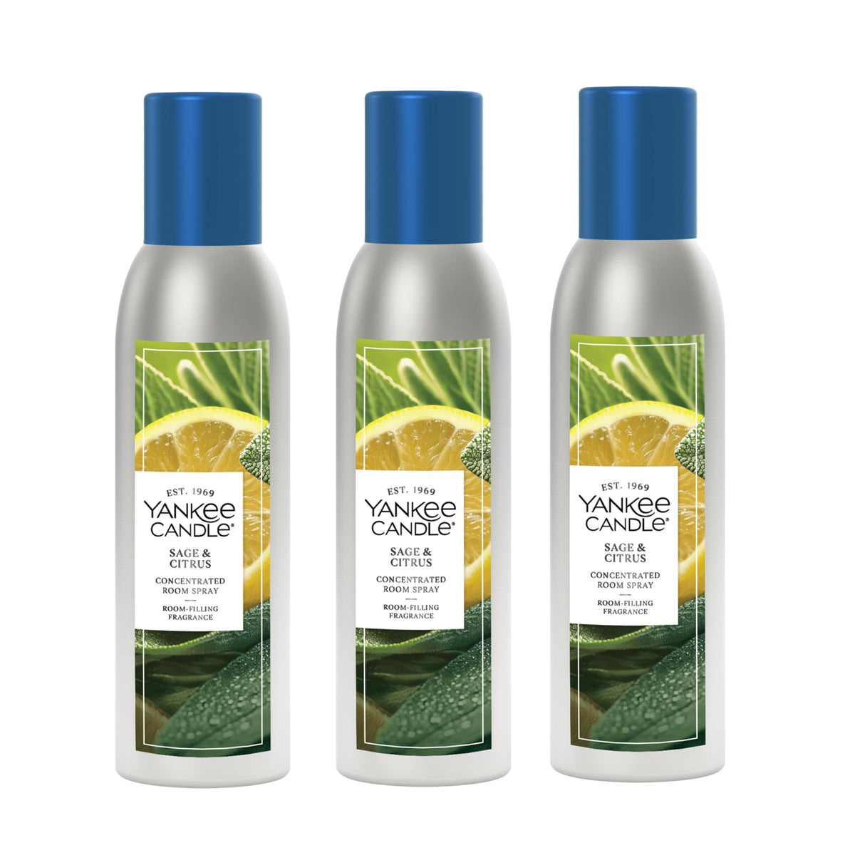 Yankee Candle concentrated room spray bottle releasing sage citrus aroma instantly.