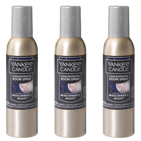 Yankee Candle concentrated room spray bottle showing Midsummer’s Night for quick refresh