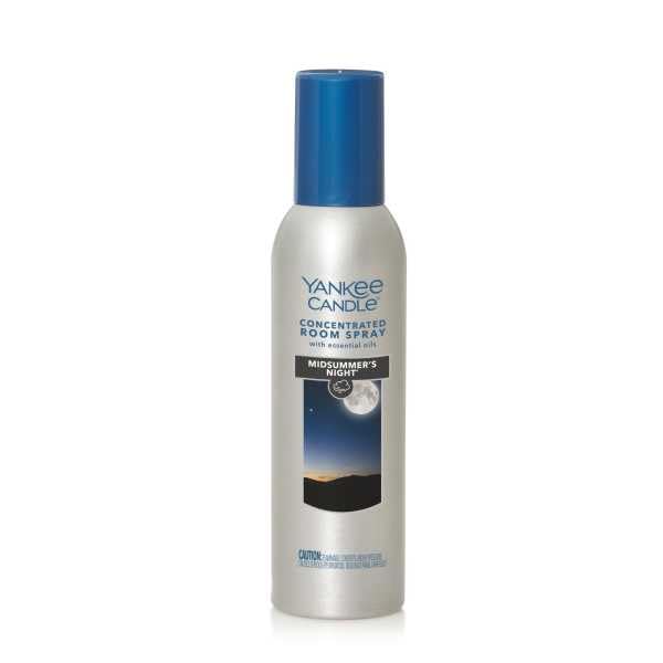 Yankee Candle Midsummer’s Night room spray bottle delivers bold, sophisticated fragrance.