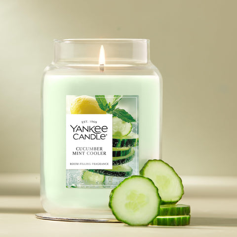 Yankee Candle Cucumber Mint Cooler wax blend closeup highlights plant-based formulation