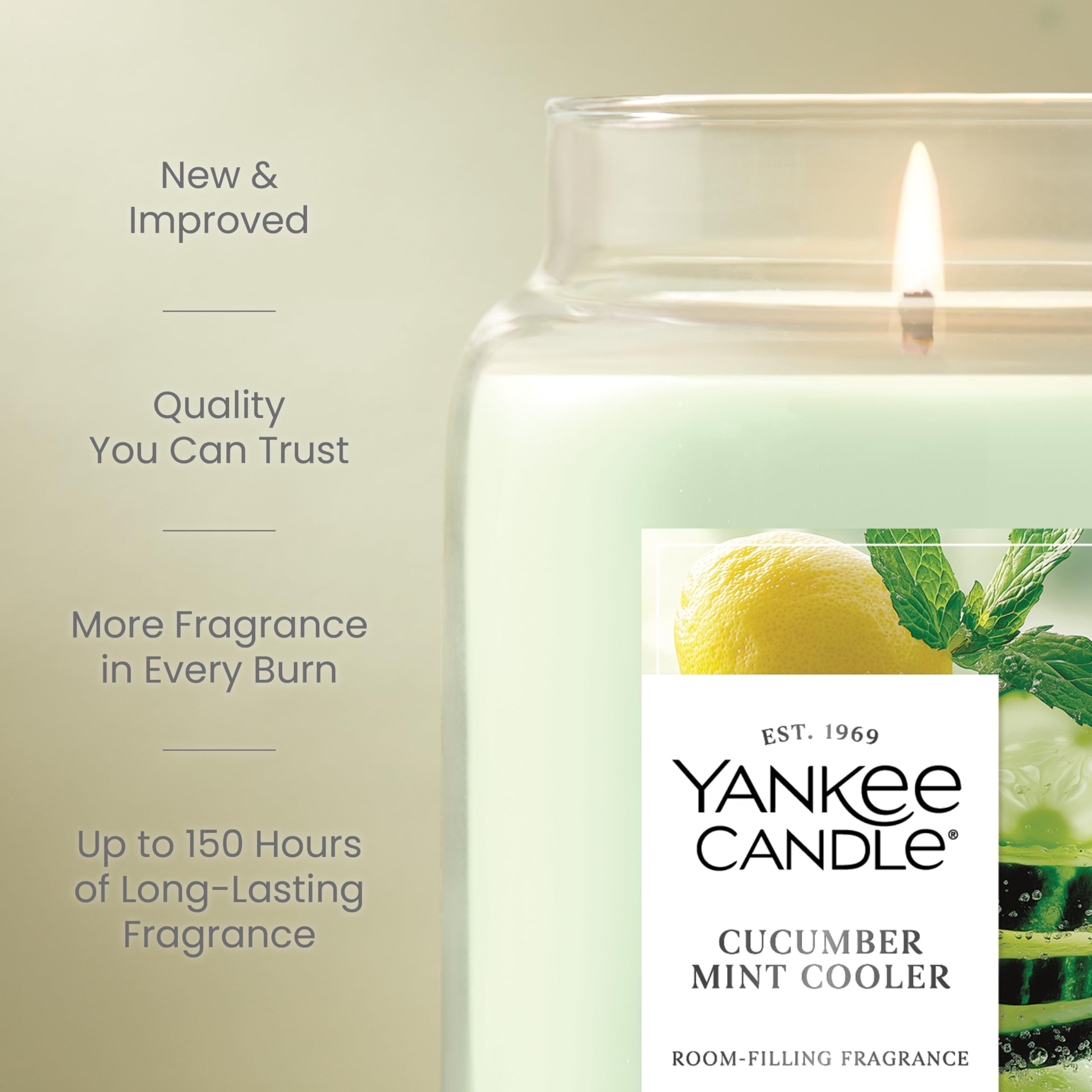 Yankee Candle Cucumber Mint Cooler wick closeup shows stable flame for consistent burn