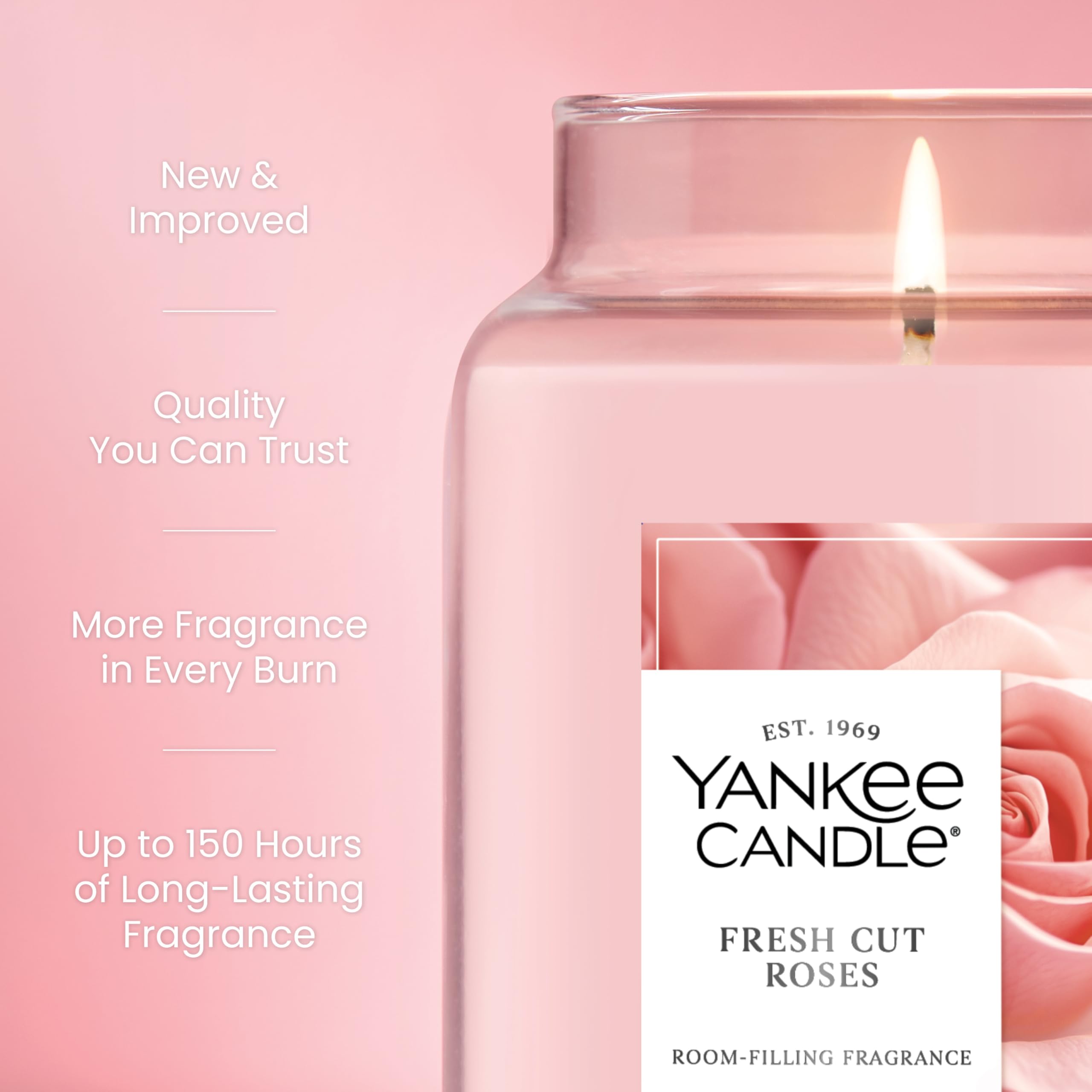 Yankee Candle Fresh Cut Roses label detail highlights USA-made quality.