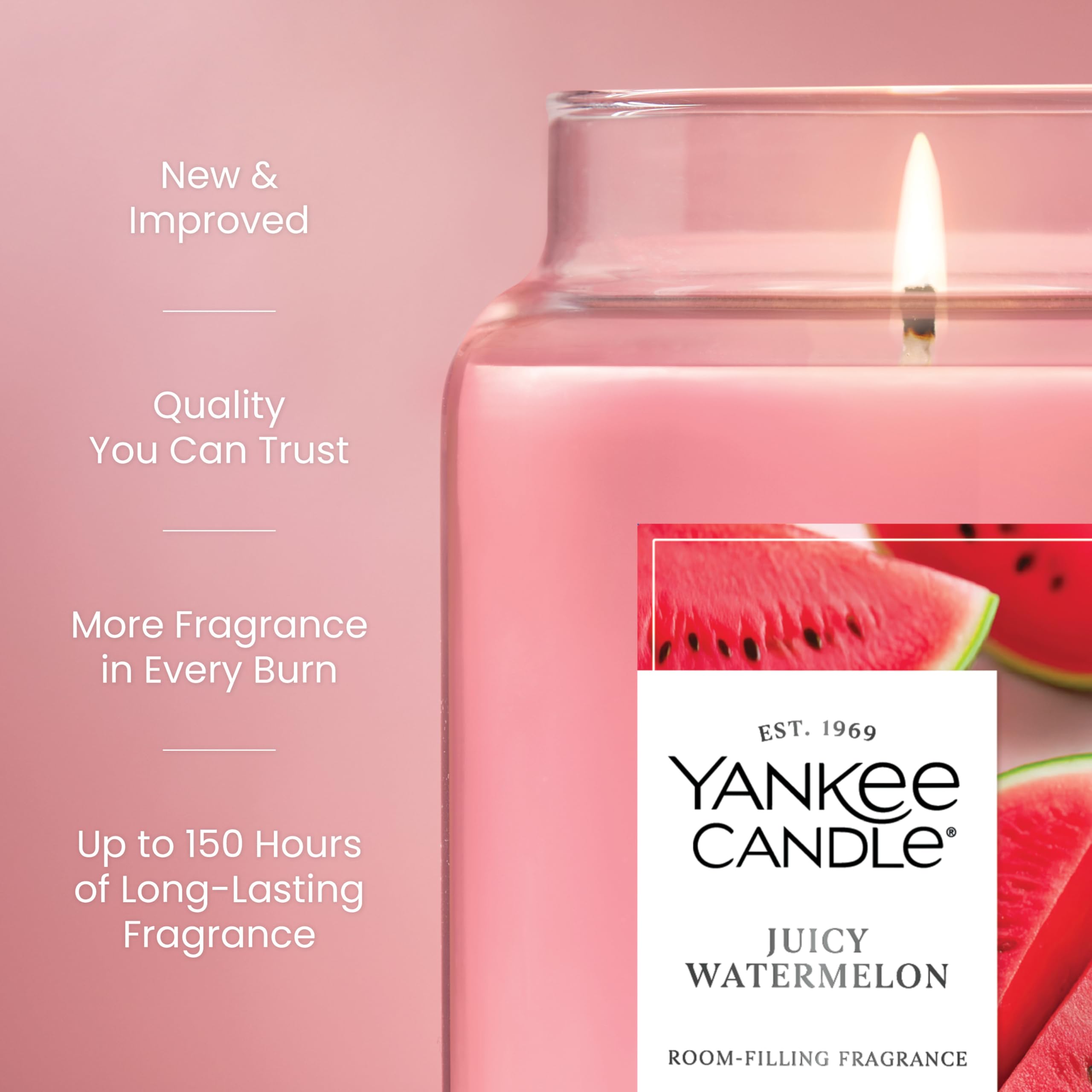 Yankee Candle Juicy Watermelon notes featuring melon, strawberry, kiwi, freesia aroma