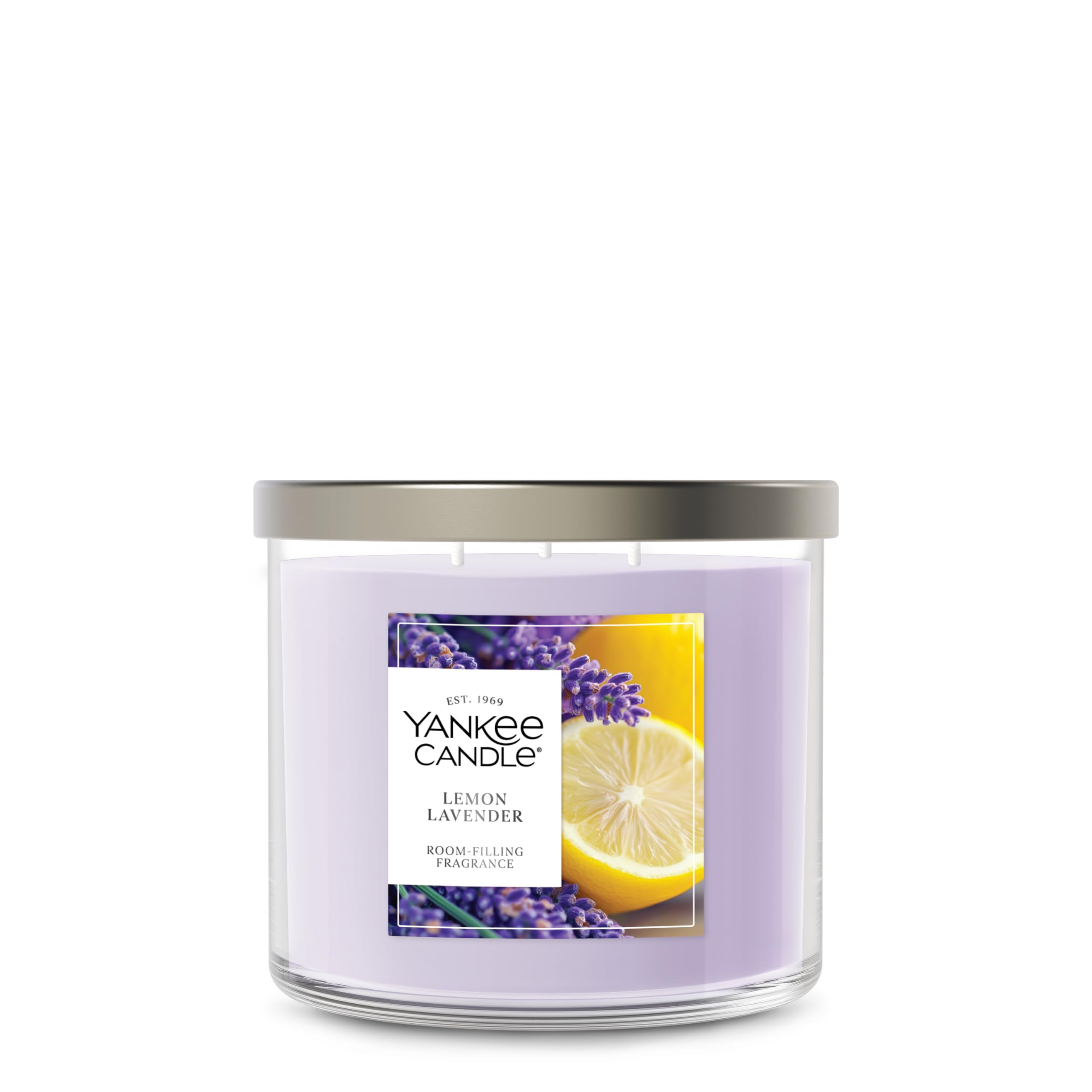 Yankee Candle Lemon Lavender front view, room-filling aroma.