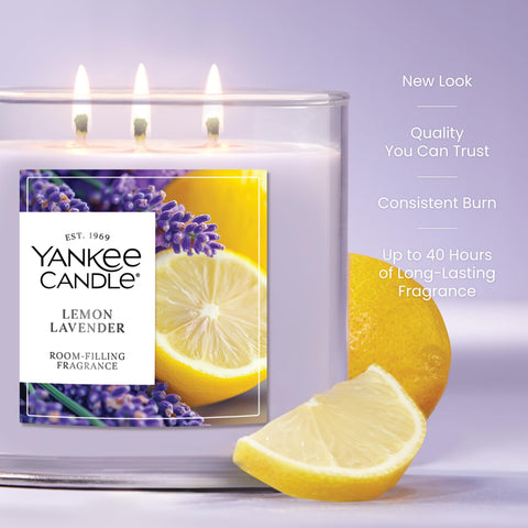 Yankee Candle Lemon Lavender three-wick setup delivers strong fragrance throw.