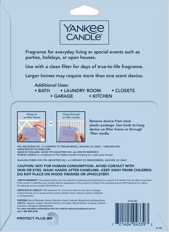 Lilac Blossoms fragrance diffuses through rooms from Yankee Candle air freshener.