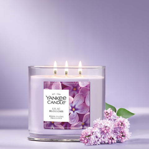 Yankee Candle Lilac Blossoms plant wax blend supports even burn and diffusion.