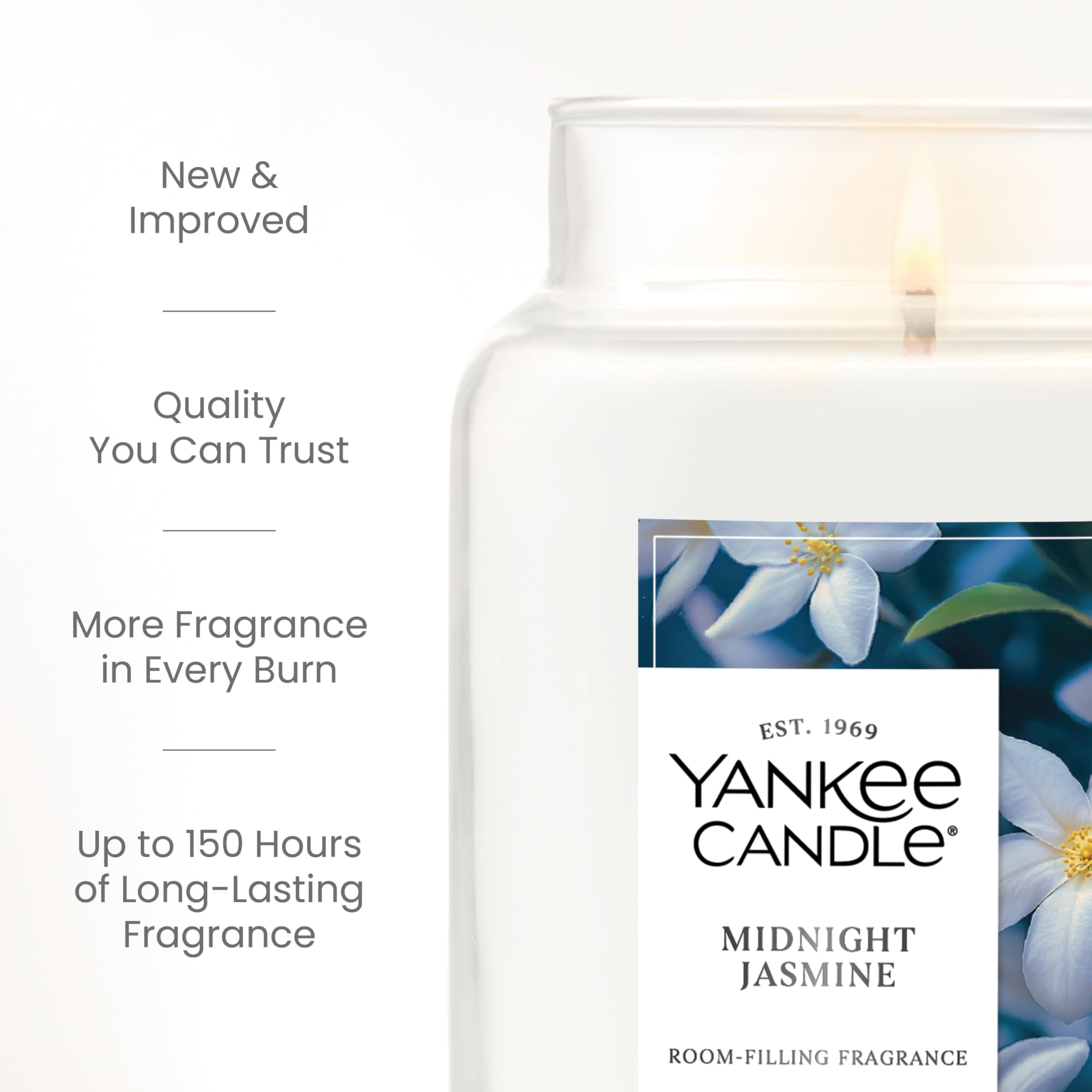 Yankee Candle Midnight Jasmine label detail emphasizes USA pouring and global ingredient sourcing.