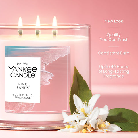 Yankee Candle Pink Sands notes of melon, osmanthus, jasmine